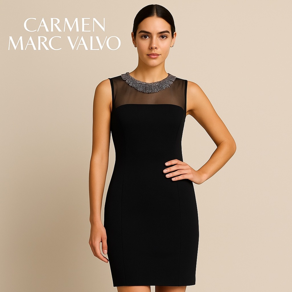 Carmen Marc Valvo Black Fitted Fully Lined Night Out Dress